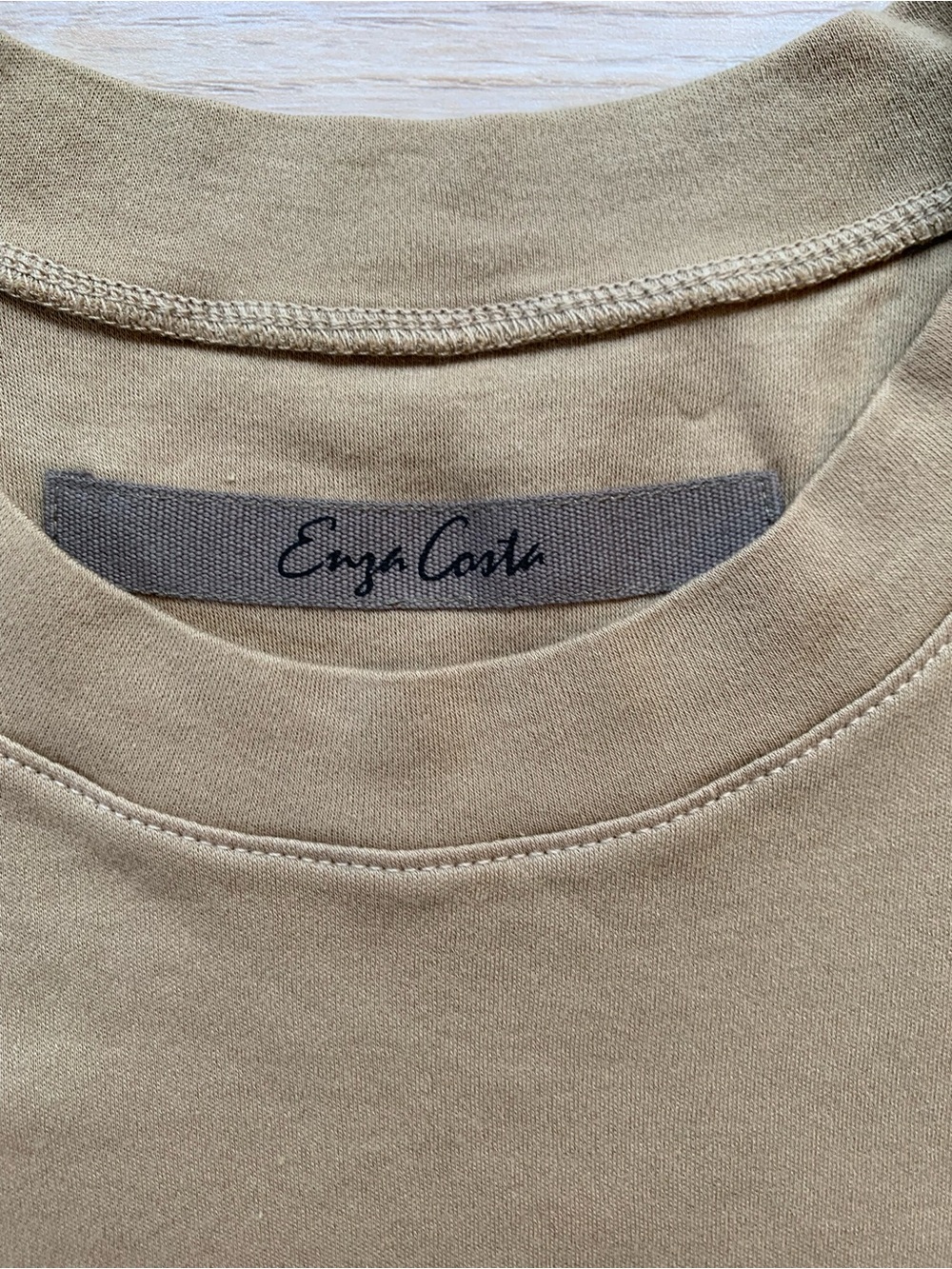 Enza Costa Supima Cotton Essential Perfect Cropped Shirt Olive NWOT Size Medium - Picture 2 of 5